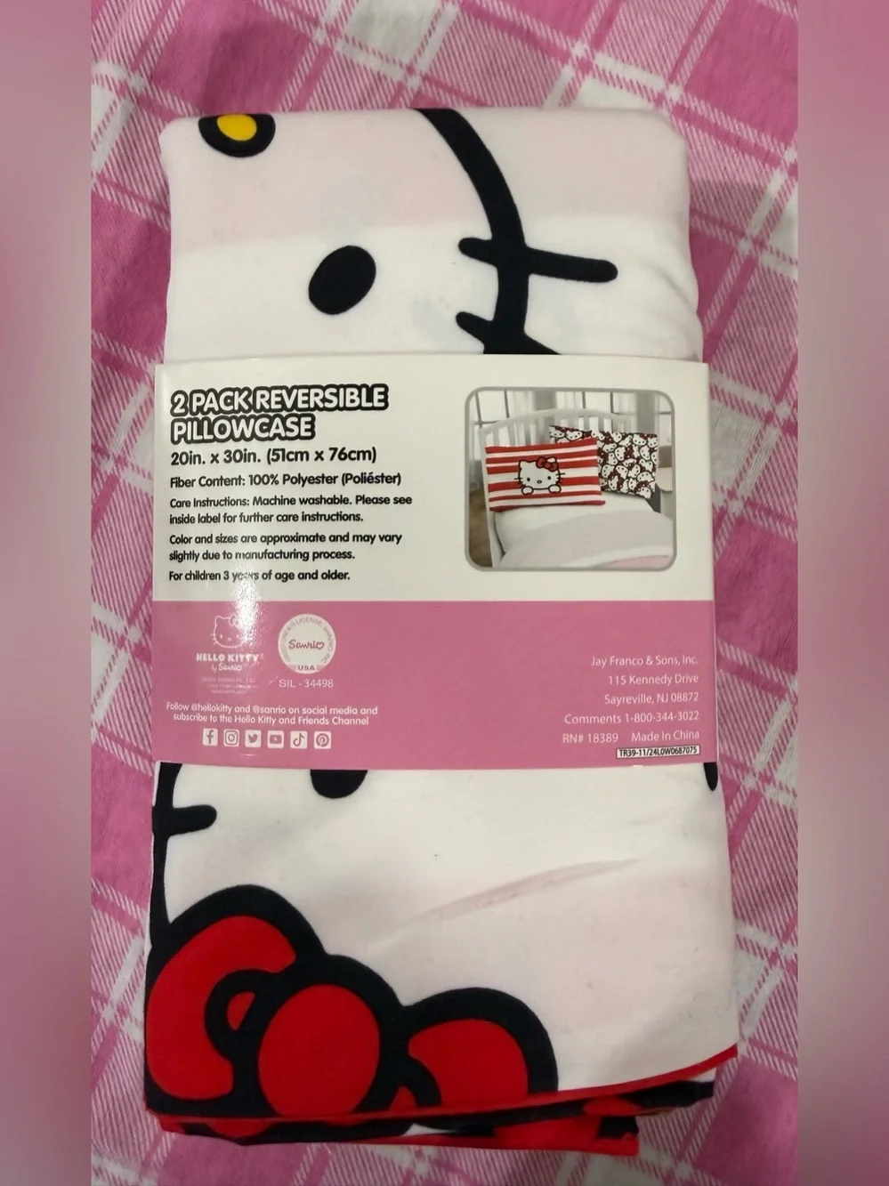 Sanrio Hello Kitty Plush Throw & Reversible Pillowcase Set - Pink, Yellow, Blue